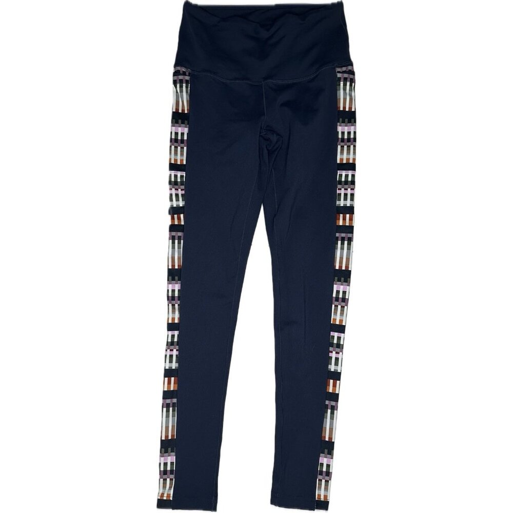 Prana Laye Navy Blue Striped Plaid High Rise Pocket Tight Leggings Size Small - Picture 2 of 9